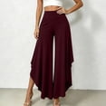 thumbnail image 4 of Karymi Women's Pants High Waist Ruffle Layered Flowy Wide Leg Pants, Solid Elastic Waist Asymmetrical Hem Palazzo Trousers, Elegant Party Vacation Women's Clothing, 4 of 7
