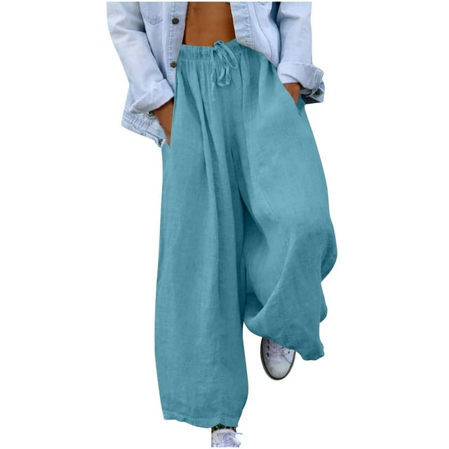 FNFYFH Liquidation Pantalons en Lin pour Femmes Couleur Unie Respirant Été
