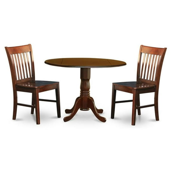 East West Furniture Dublin 3-piece Wood Dining Table Set in Mahogany