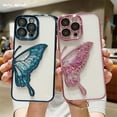 thumbnail image 2 of Luxury Plating Silicone Clear Glitter Quicksand Dream Butterfly Case For iPhone 15 Pro 14 13 12 11 Pro Max Shockproof Lens Cover Pink For iPhone 13, 2 of 6