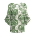 thumbnail image 4 of Lime Green Ruched Brunch T Shirt for Women Fall Summer Ruffle 3/4 Length Bell Sleeve V Neck Spandex Floral Graphic Loose Fit Tops Shirts Women 2025 Clothing M, 4 of 4