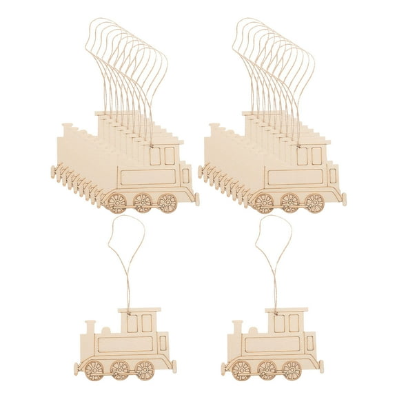 Mobestech 20Pcs Wooden Pendant Train Shape Hanging Ornament for Door and Wall Decoration