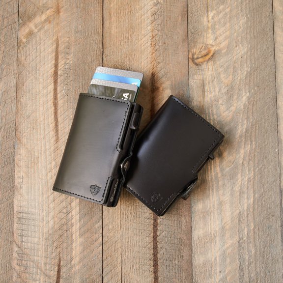 Card Blocr Credit Card Wallet Black Leather and Black Metal Front Pocket Minimalist Wallet