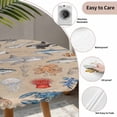 thumbnail image 4 of Marine Life Round Fitted Tablecloth with Elastic Edge Retro Shark Whale Lobster Jellyfish Linen Texture Table Cover Fit for 55"-60" Tables Waterproof Tablecloths for Dinner Camping Picnic, 4 of 9