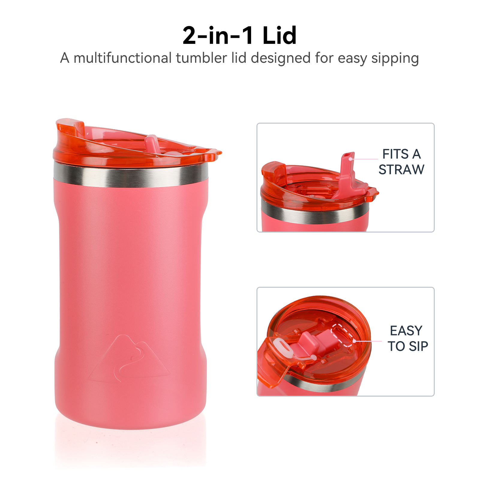 Vaso de acero inoxidable de 16 oz con revestimiento cerámico y tapa 2 en 1, coral 5