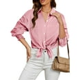 thumbnail image 2 of Fantaslook Striped Button Down Shirts for Women Smocked Cuffed Trendy Blouse Causal Long Sleeve Tops with Pocket, 2 of 7