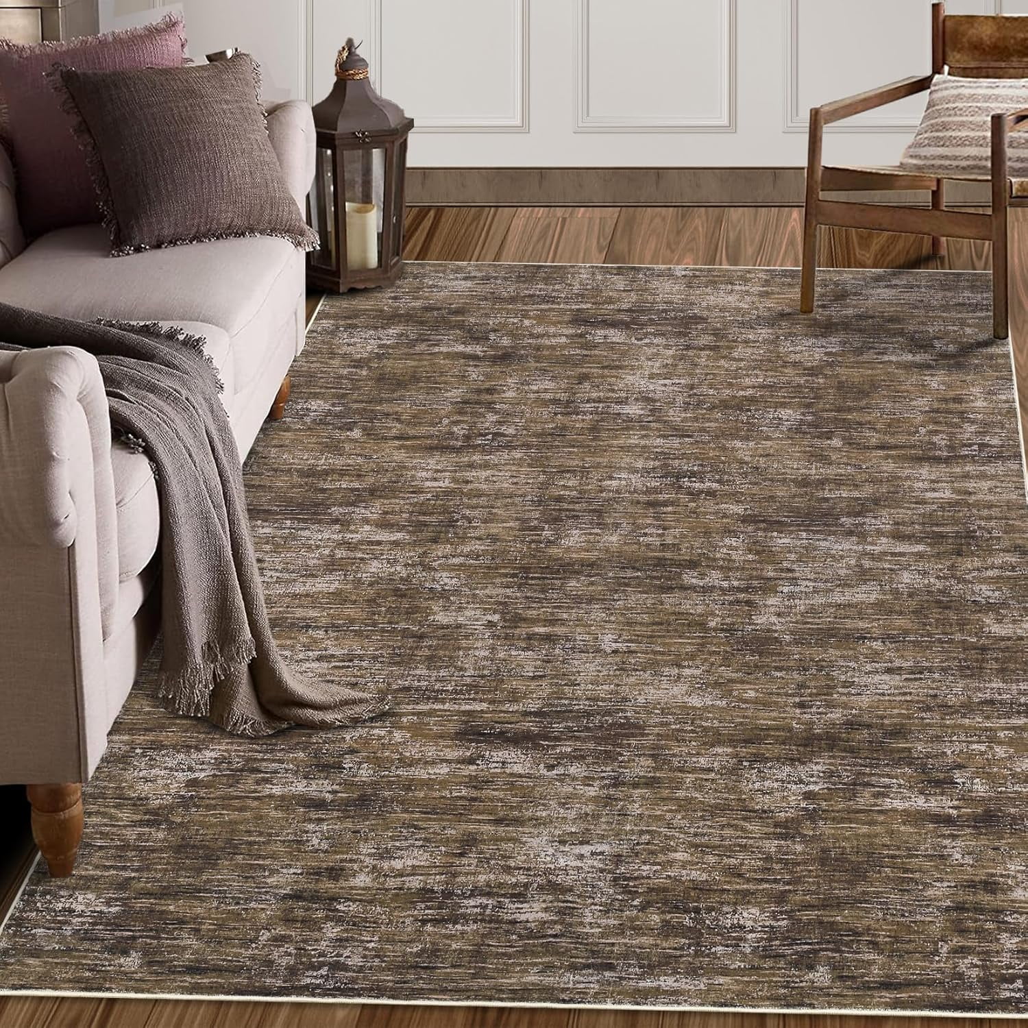 Shininglove Washable Area Rugs 5' x 7' Modern Abstract Plain Texture Living Room Carpet, Contemporary Non-Slip Accent Floor Mat for Bedroom Dining Room(Brown)