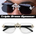 thumbnail image 3 of Iced-Out Triple Cross Sunglasses – Diamond-Cut Frameless Shades for Men & Women, Hip-Hop Luxury Eyewear for Various Occasions - Silver Black Finish, 3 of 5