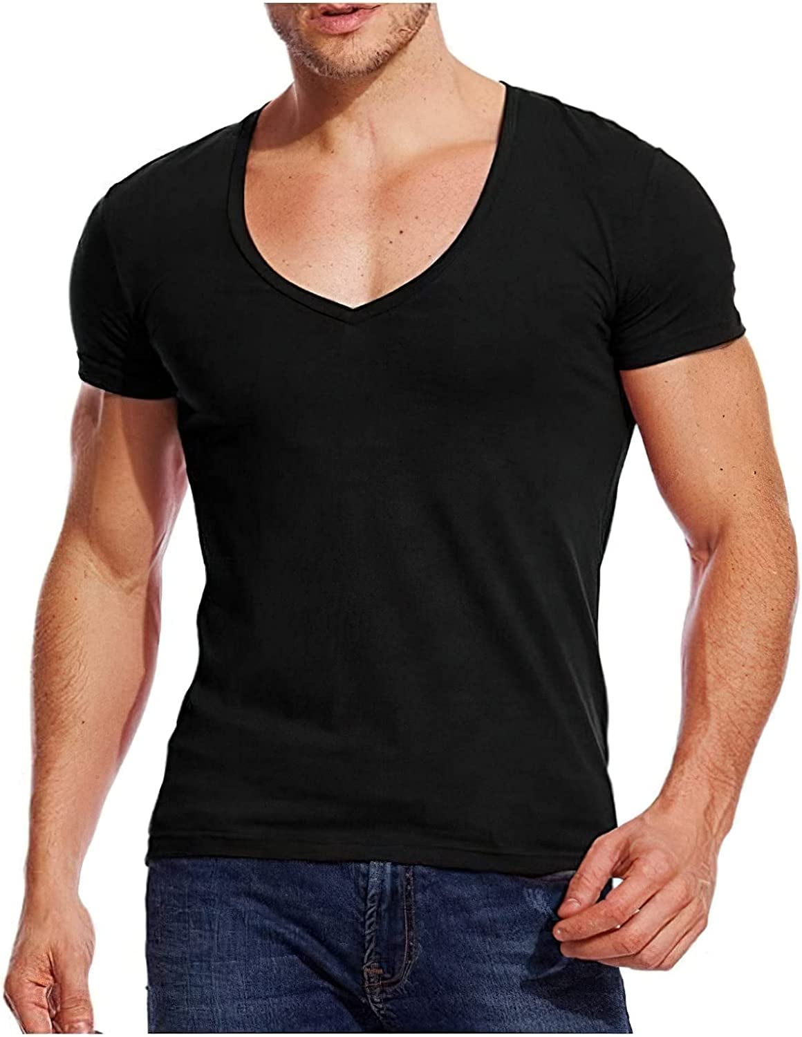 Classic V Neck T for Men, Quick Dry and High Elastic Low Cut tee for Casual - Walmart.com