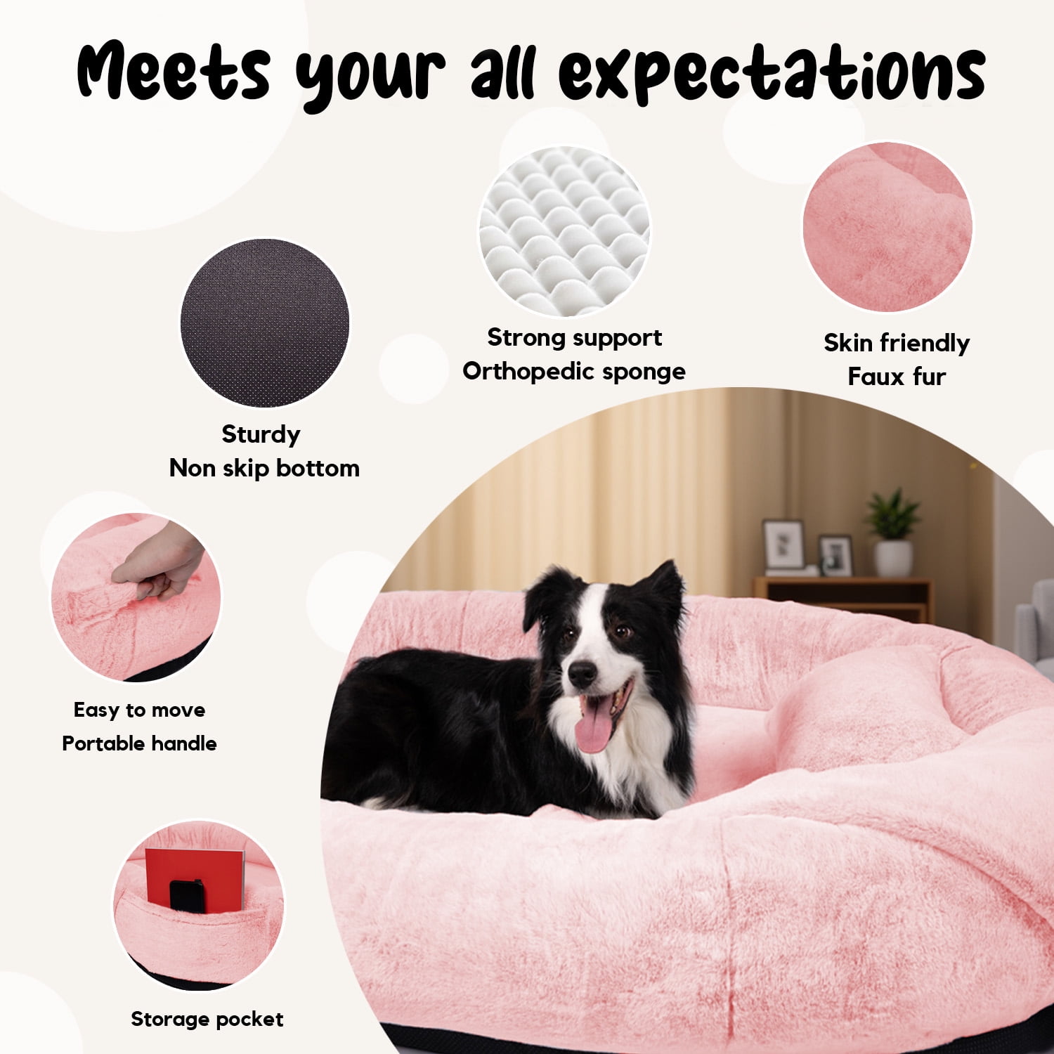 Human Dog Bed for Pets and Adults, 71"x45"x14" Human Size Giant Dog Pets Bed, Washable Faux Fur Cover for Humans with Blanket and Pillow,Pink