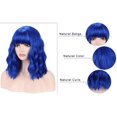 thumbnail image 4 of RightOn Blue Wig Short Curly Wavy Wigs Blue Wig with Bangs Daily Party Cosplay Synthetic Wigs with Wig Cap, 4 of 6