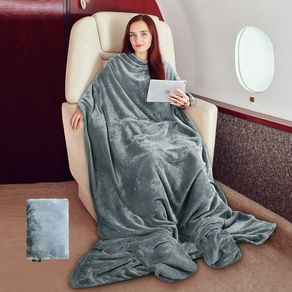 Tirrinia Wearable Blanket for Women and Men,Travel Blanket with Front Pocket for Camp Airplane Office,Wife Birthday Gift Ideas