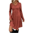 thumbnail image 2 of BLTIBY Long Sleeve Sweater Dress Fall Dresses V Neck Empire Waist Baby Doll Casual Dress with Pockets Orange M, 2 of 9