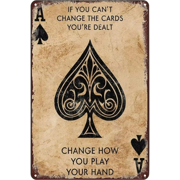Ace of Spades Poker Card Style Vintage Metal Poster Change Play Tin Sign Wall Art Decor Plaque for Home Bar Pub Club Cafe Bedroom Office 8x12 inch