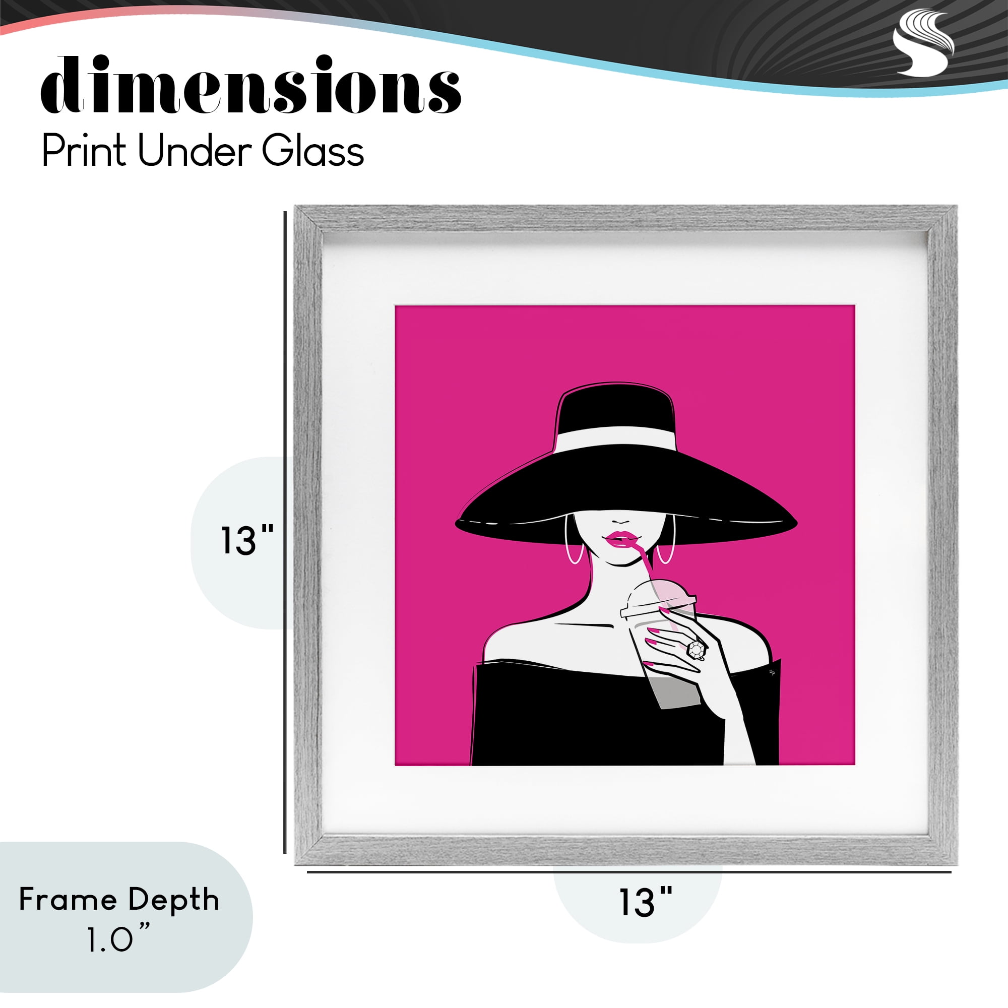 Stupell Industries Black Hat Glamourous Woman Gray Framed Print Under Glass, design by Martina Pavlova