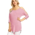 thumbnail image 5 of Made by Johnny Women's 3/4 Sleeve Hollowed Out Shoulder Top L PINK, 5 of 6