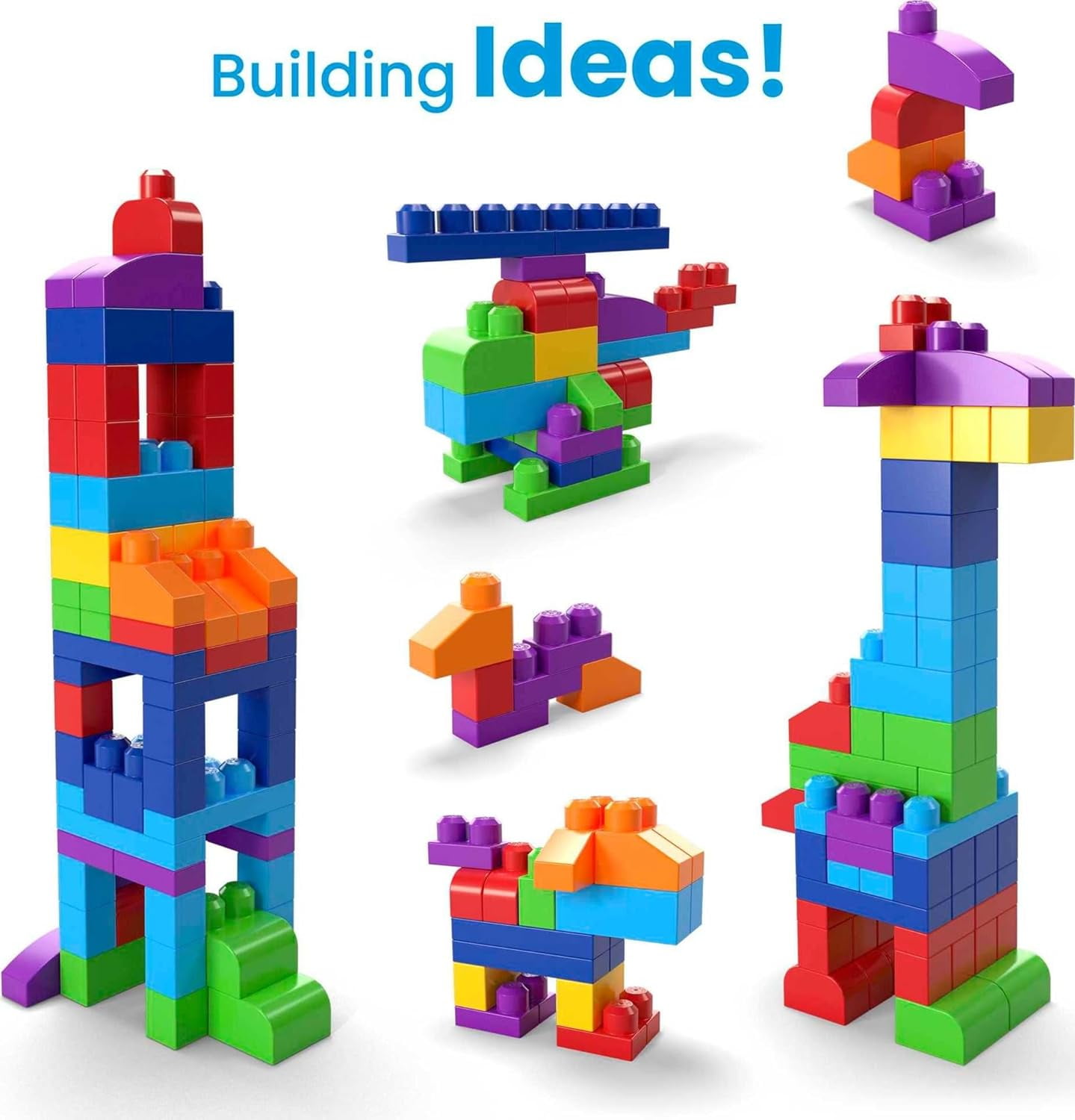 MEGA BLOKS Fisher-Price Toddler Block Toys, Big Building Bag with 80 Pieces and Storage Bag