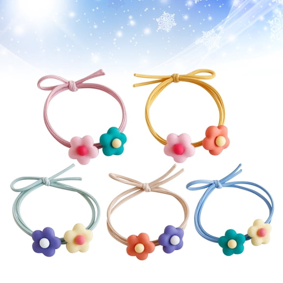 Raindrops 5pcs Multi Color Flower Design Hair Ties for Decoration Chic Hair Ropes Easy to Match with Outfits