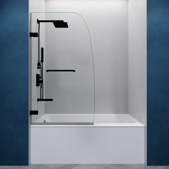 Swcorp SD-AZ10-01MB 31.5 in. by 56 in. Grand Series Frameless Hinged Tub Door in Matte Black