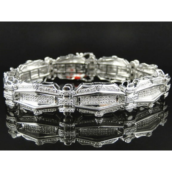 Bluebelljewels Round Cut Cubic Zirconia 14K White Gold Finish Statement Link Men's Bracelet