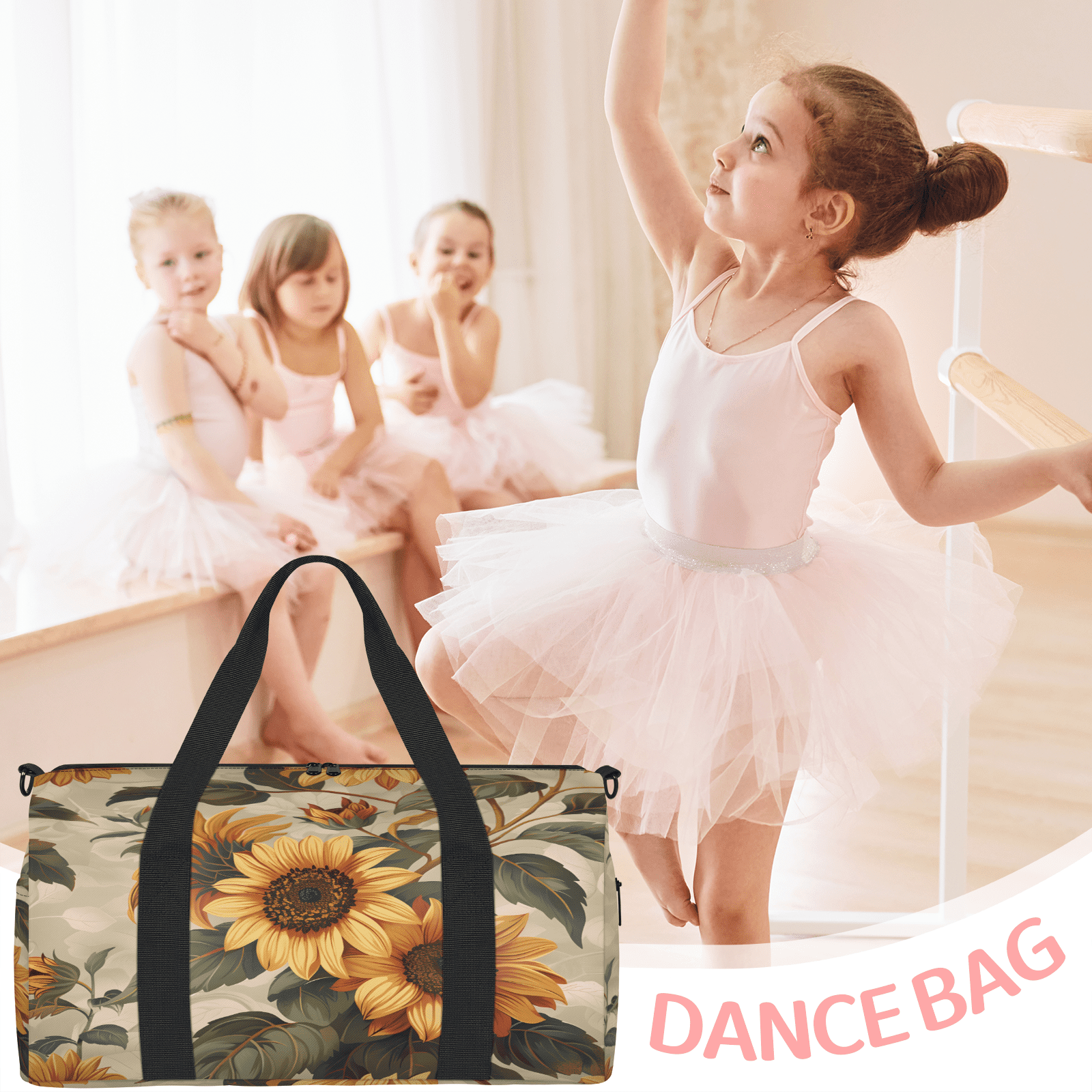 Herdesigns Sunflowers Gym Bag for Women, Duffle Bag for Travel Sport, Floral Lightweight Waterproof Carry on Weekender Dance Yoga Workout Bags
