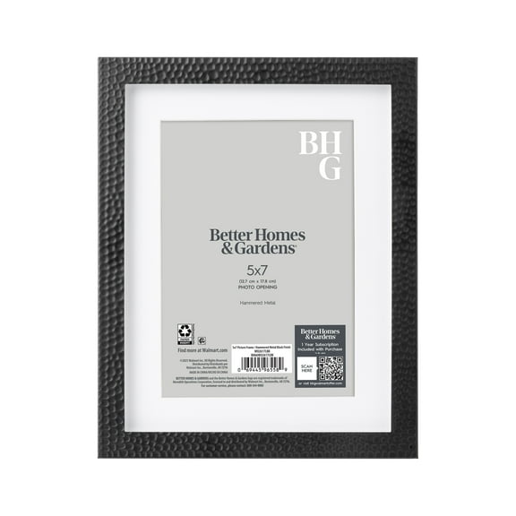 Better Homes & Gardens – 5x7 Picture Frame – Black Hammered Matted Tabletop Photo Frame