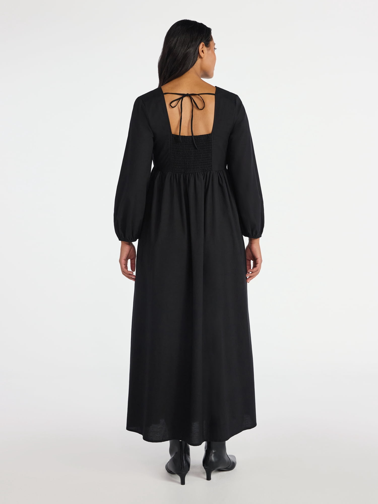 Time and Tru Women's Tie Back Maxi Dress with 3/4-Length Sleeves, Sizes XS-XXXL