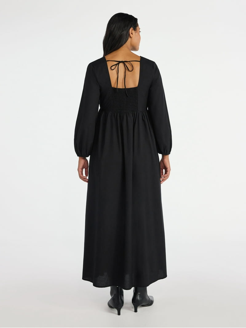knee length dresses for ladies Printed Tie Neck Long Sleeve Maxi Dress main image 0