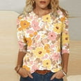 thumbnail image 2 of CYMMPU Summer Trendy Shirts 3/4 Sleeve Spring Tops Loose Fit Flower Printed Blouses for Women Dressy Casual Round Neck Tunic Tops Lightweight Basic Tees Multicolor M, 2 of 4