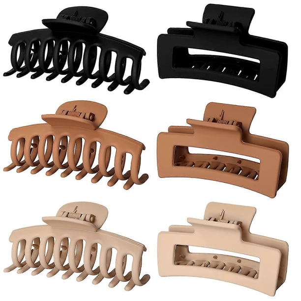 6pcs 3.5 Inch Medium Large Claw Clips For Thick Hair, Big Hair Clip For Thin Hair, Girls' Hair Clips Claw, Neutral Hair Clips for Women, Matte Square