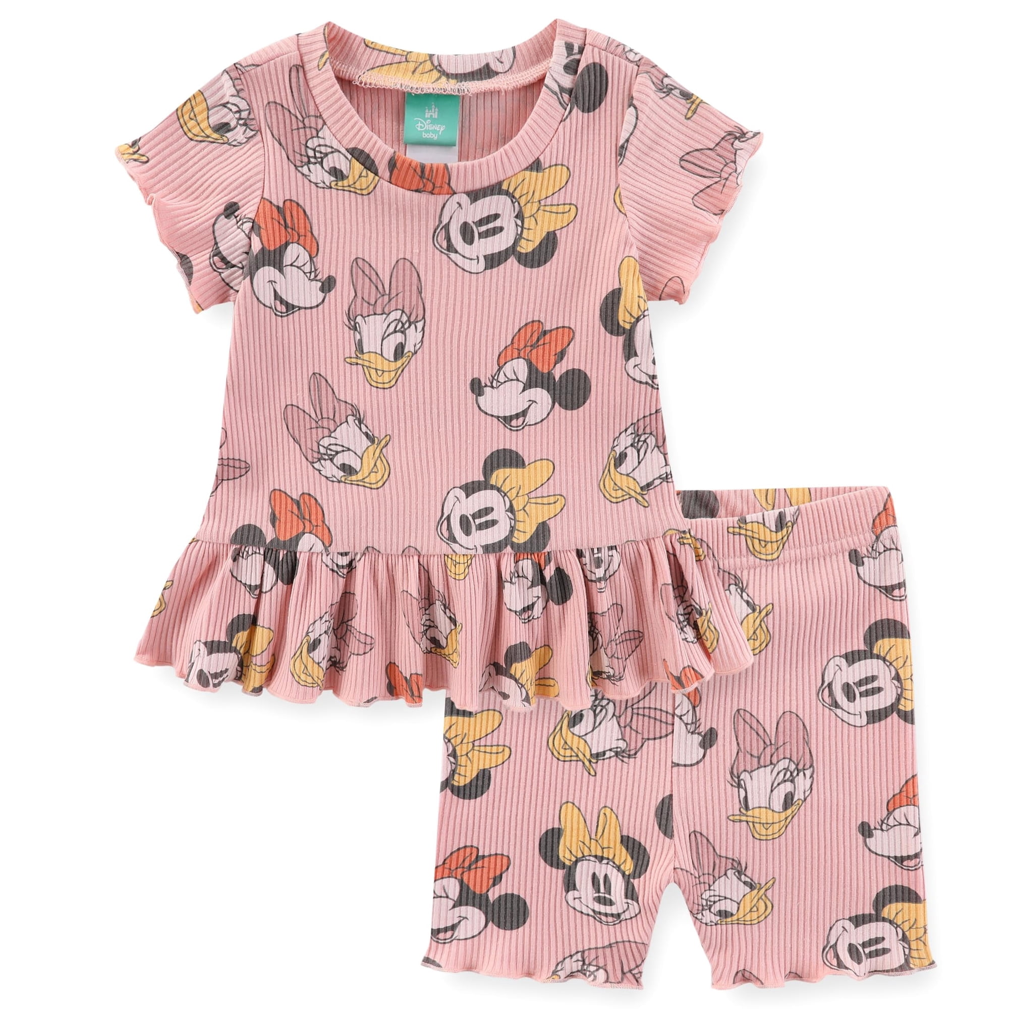 Disney Minnie Mouse Daisy Duck Peplum T-Shirt and Shorts Set (Baby Girls), Sizes 3M-24M
