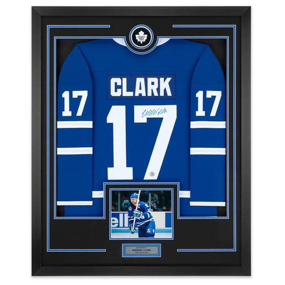 Wendel Clark Logo de Rondelle Maple Leafs de Toronto Signé Cadre de Chandail 36x44