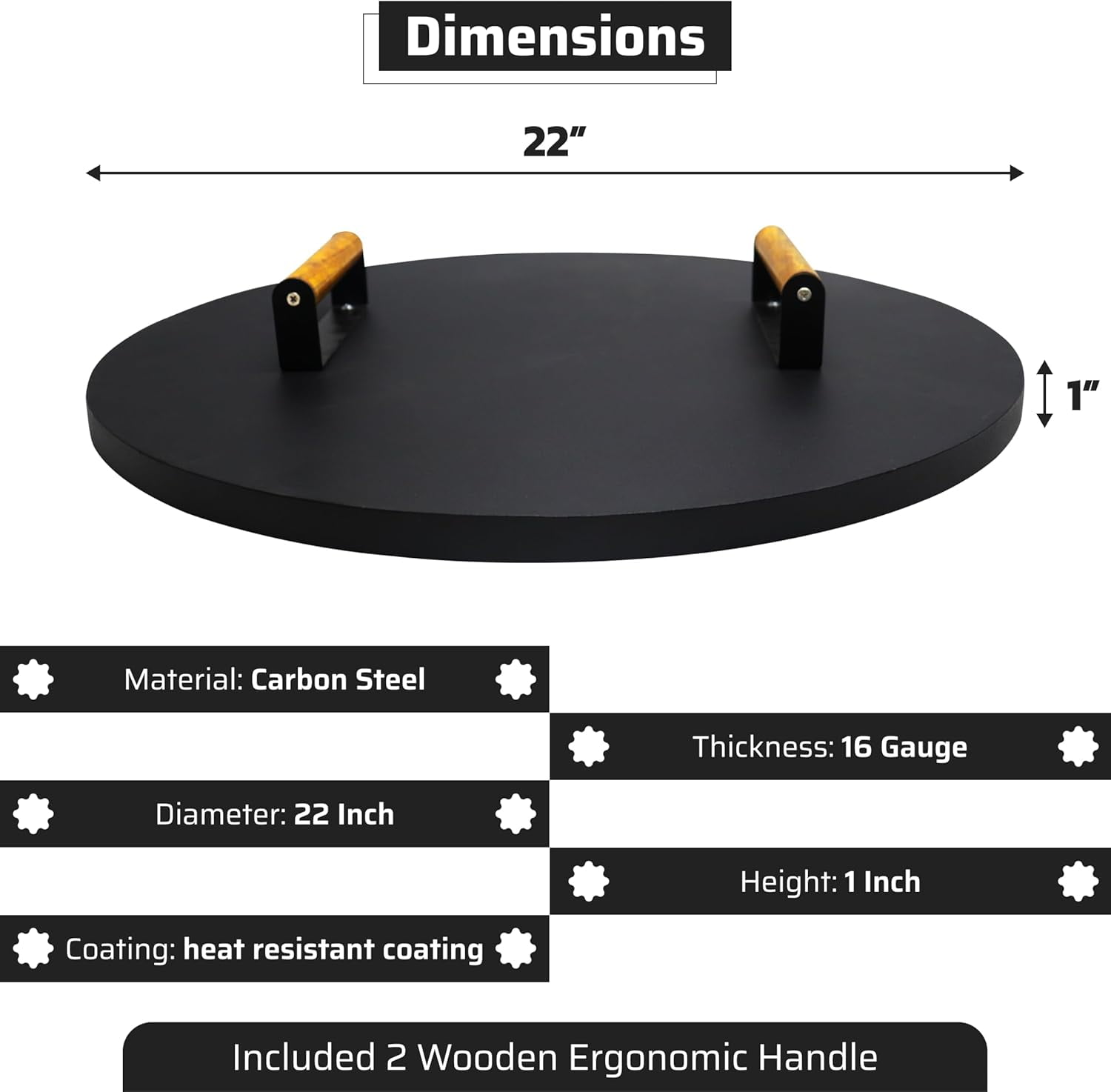 FEBTECH 22" Tabletop Fire Pit Lid - 16 Gauge Carbon Steel Fire Pit Potective Shield With Heat Resistant Coating - Perfect for Fire Pit Inside up to 20 Inches