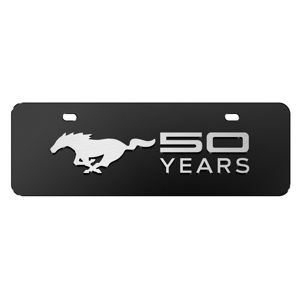 Ford Mustang 50 Years 3d Logo Black Half Size Stainless Steel License