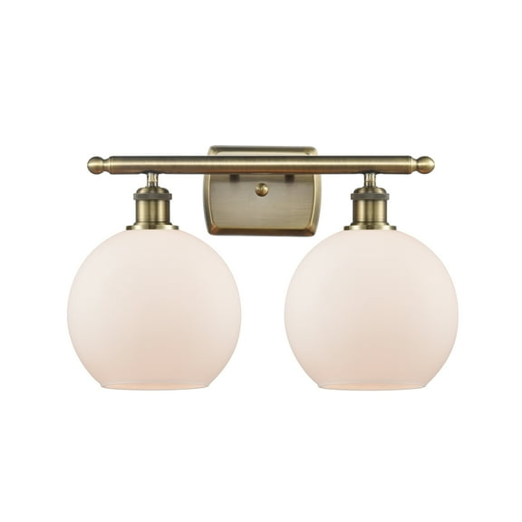 Innovations Lighting  Athens 2 Light 18" Bath Vanity Light - 8" Shade Antique Brass/Matte White