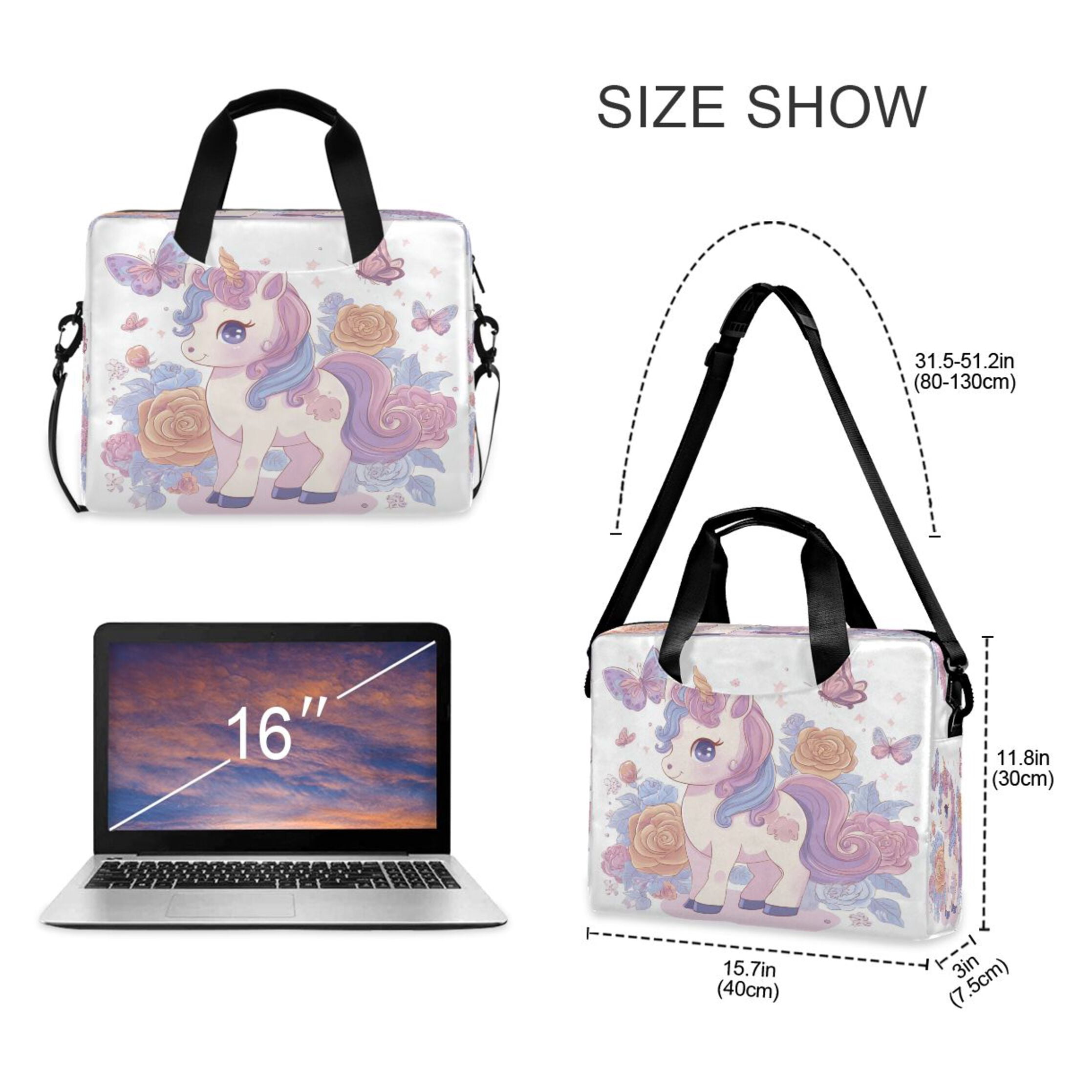 16" Laptop Tote Bag Laptop Sleeve Case Computer Briefcase for Work & Travel Pastel Colors Unicorn