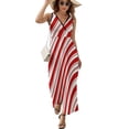 thumbnail image 2 of Red White Christmas Candy Cane Womens Night Club Maxi Dress V Neck Sleeveless Bohemia Long Dresses, 2 of 9
