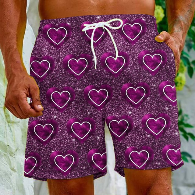 LSLJS Men Pantalon Décontracté Beach à Cordon Imprimé Amour de la Saint-Valentin Shorts Cadeaux for Men