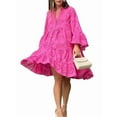 thumbnail image 2 of Women'S 2025 Lace Eyelet Embroidery Dress V-Neck Trumpet Sleeve Boho Flowy Swing Dress Rose Red M, 2 of 8