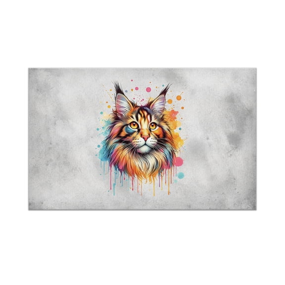 Watercolor Drip Maine Coon Pop Art Colorful Portrait Artwork Doormat Cat Lover Kitten Owner Gifts Indoor Outdoor Welcome Mat - 01009