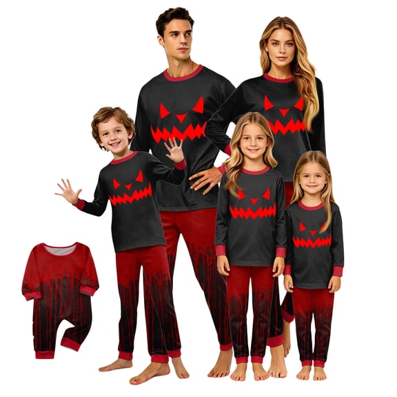 Racifhz Cozy Family Matching Pajamas Halloween Loungewear Set Soft Long Sleeve Top and Pants Holiday Sleepwear for Family Gathering and Autumn Fall Nightwear Gifts