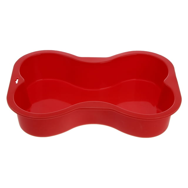 Nonstick Silicone Dog Bone Shape Cake Pan for Puppy Dog Birthday (Red