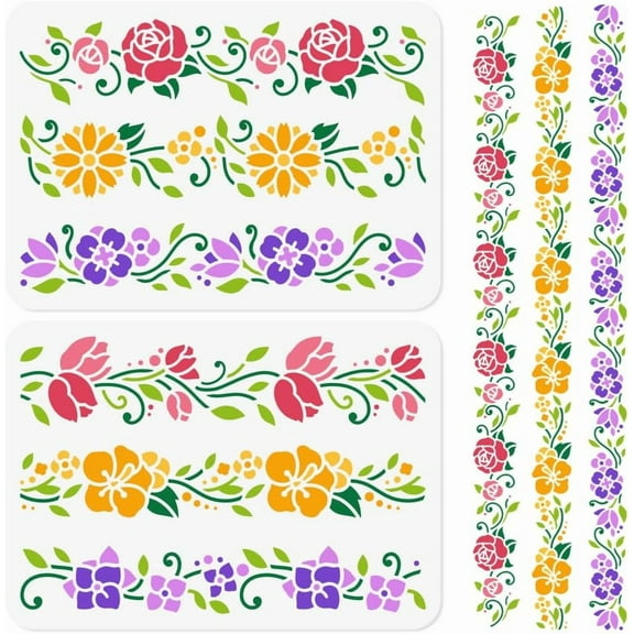 2Pcs Flower Vine Stencils for Painting 11.69"x8.27" Reusable Plastic Floral Stencil Drawing Templates DIY Craft Paint Templates for Wall Home Decor Wood Burning Card Canvas Journal Paper