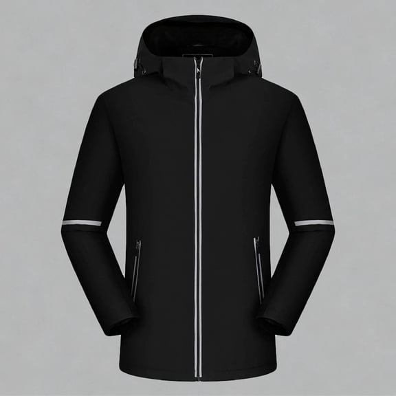 Men Jacket Waterproof Jackets for Men Winter Sherpa Fleece Lined Zip up Hooded Coats with Reflective Strip Hiking Windproof Long Sleeve Zipper Pockets Raincoats Outdoor Outerwear