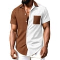 thumbnail image 3 of IhhxPro Men's Short Sleeve Button down Shirt Color Block Button-Up with Pockets Waffle Knit Casual Lightweight Slim Fit Summer Top S-3XL, 3 of 7