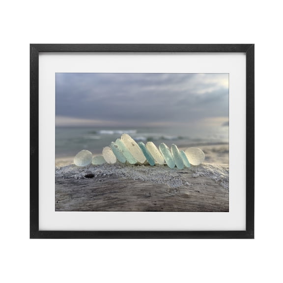 Stupell Industries Coastal Sea Glass On Driftwood Black Framed Print Under Glass, 16 x 13, by LMarie Allen