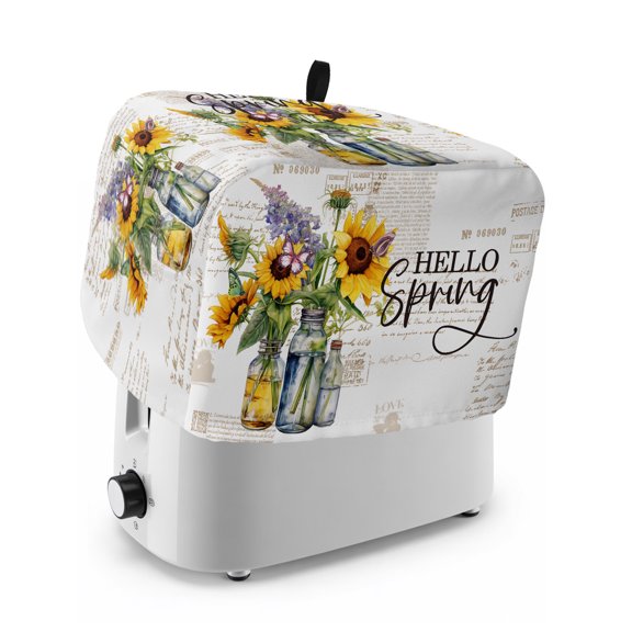 Toaster Cover 4 Slice, Sunflower Dustproof Bakeware Oven Protector with Top Hook, Spring Floral Summer Botanical Vintage Waterproof Small Kitchen Appliance Toasters Dust Cover, 12"x11"x8"