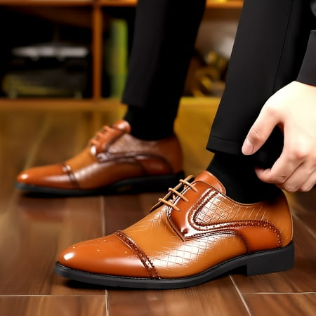 XGZHP3 Elegant Mens Lace-up Front Black Toe Derby Brogue Shoes for Business Formal Wedding and Optional Black Tie Events.