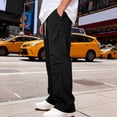 thumbnail image 5 of PNTUTB Men's Casual Solid Color Elastic Waist Drawstring Loose Comfortable Wide Leg Pants with Pockets, 5 of 6