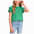 thumbnail image 4 of KPOPLK Girls Shirts Short Sleeve Soft Cotton T-Shirts Plain Tees Summer Casual Shirts Cute Print Tops Clothes Soft for Kids Size 11-12 Years,Green, 4 of 8